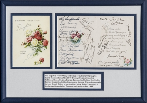 1949 Brooklyn Dodgers Team Signed Birthday Card With 25 Signatures Including Jackie Robinson and Branch Rickey (JSA)